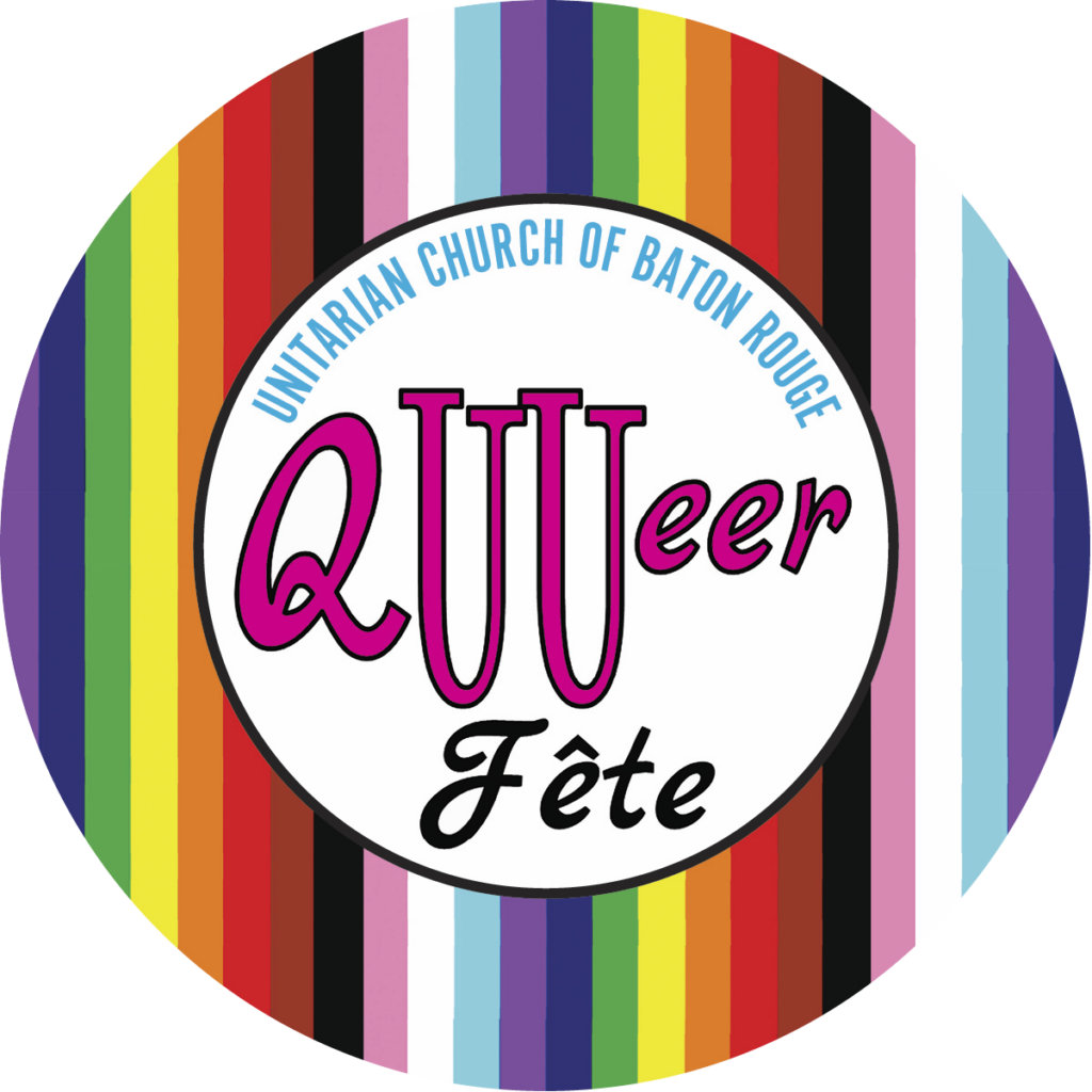 QUUeer Fete logo with rainbow backgroune